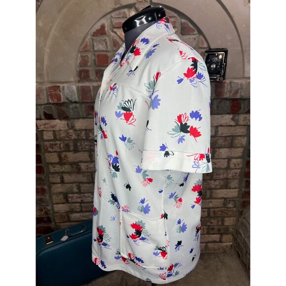 button down shirt 1960’s floral white purple red short sleeve - Picture 7 of 14